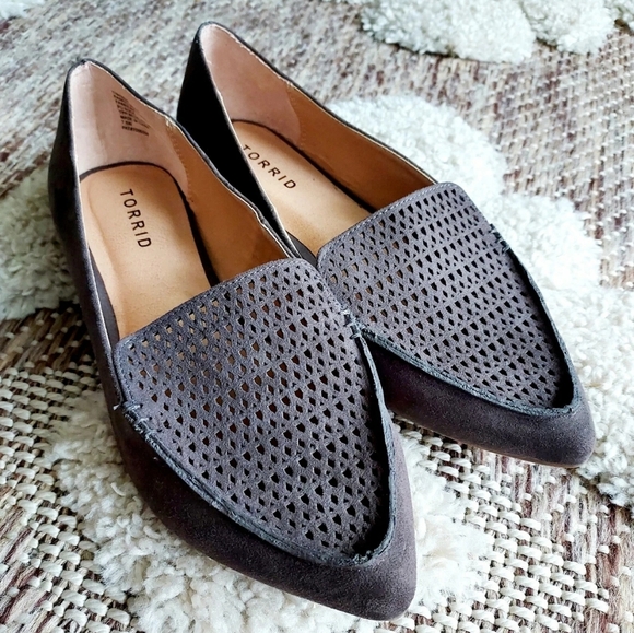 torrid Shoes - Torrid laser-cut faux suede pointed-toe loafers 10W